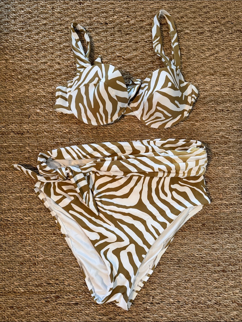 ANTONIO MELANI Olive and White Zebra-Print Underwire Bikini Set